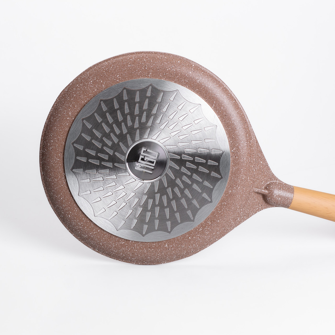 Алюмінієва млинцева сковорода з мармуровим антипригарним покриттям Ø 28 см, товсте дно MGC кавового кольору