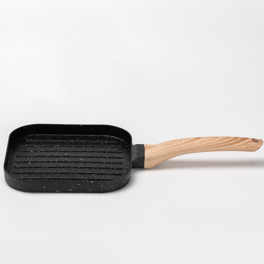Сковорода гриль квадратна 18×18 см рифлена з гранітним покриттям чорна