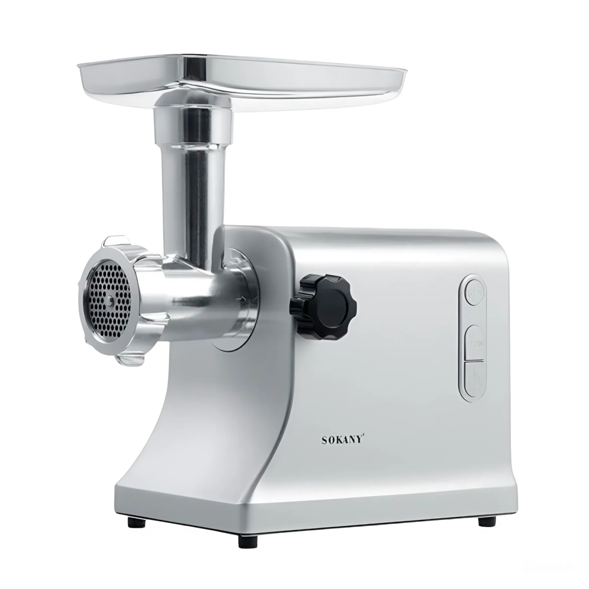 Електрична м’ясорубка Sokany із нержавійки, з реверсом і 3 насадками для фаршу та ковбас