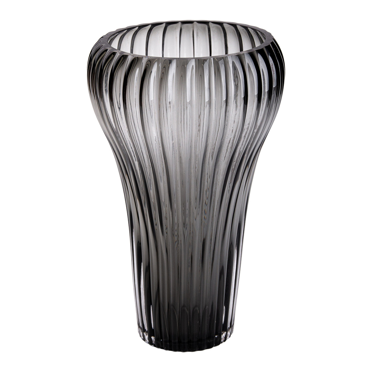 Сіра скляна ваза 27,5 см з рифленим силуетом для декору інтер'єру та квіткових композицій