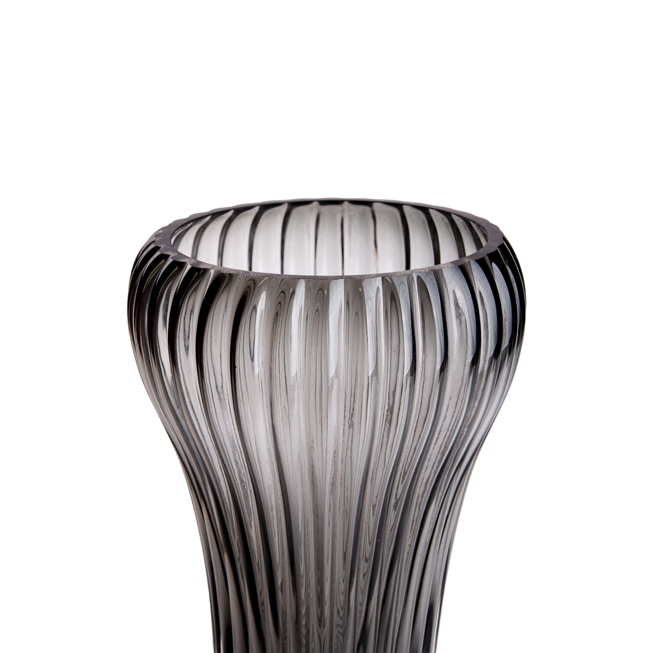 Скляна ваза для квітів, декоративна фігурна, сіра, 27 см.