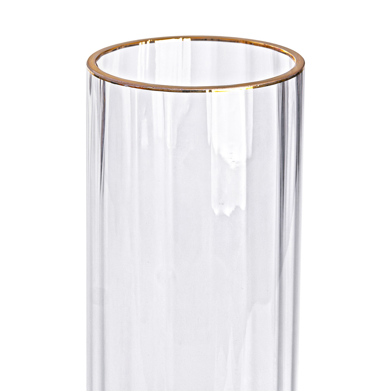 Декоративна ваза для квітів із прозорого скла із золотою окантовкою 25 см.