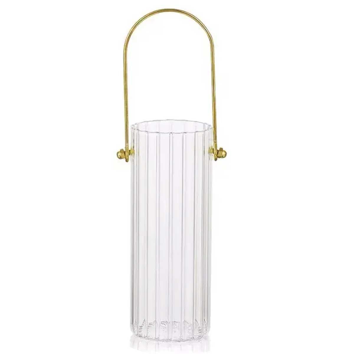 Скляна ваза з металевою ручкою, 24,5 см, прозора — для квітів і декору