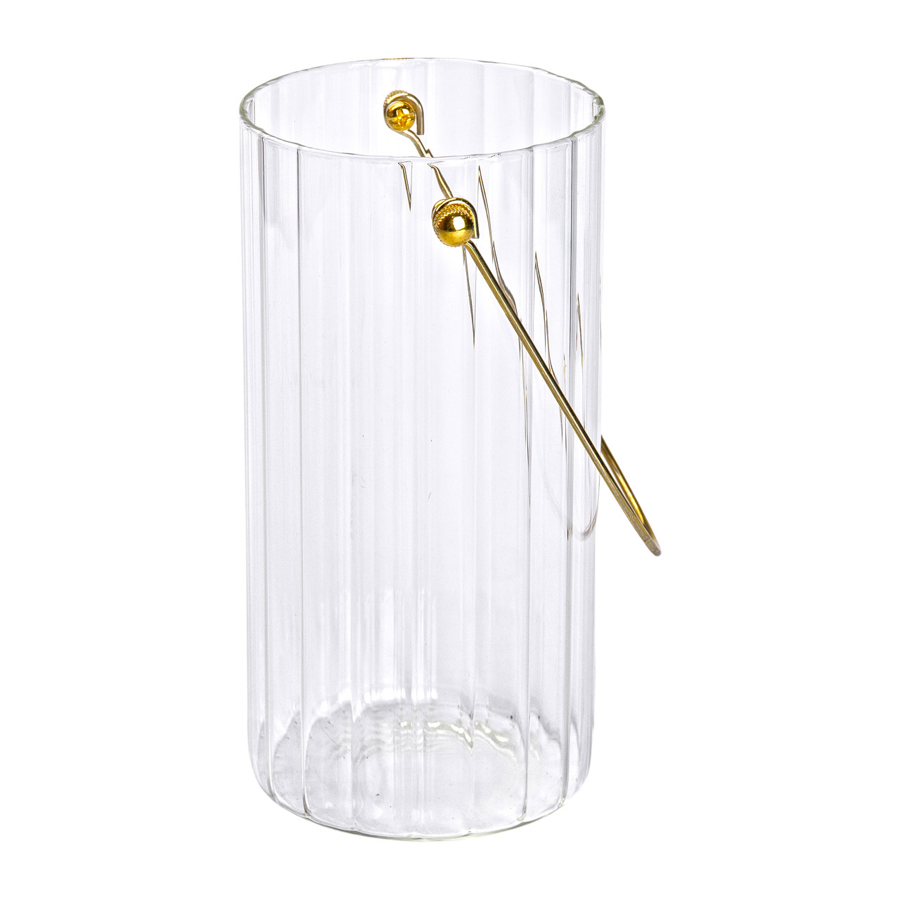 Скляна прозора ваза з металевою ручкою, 19,5 см — для квітів і декору