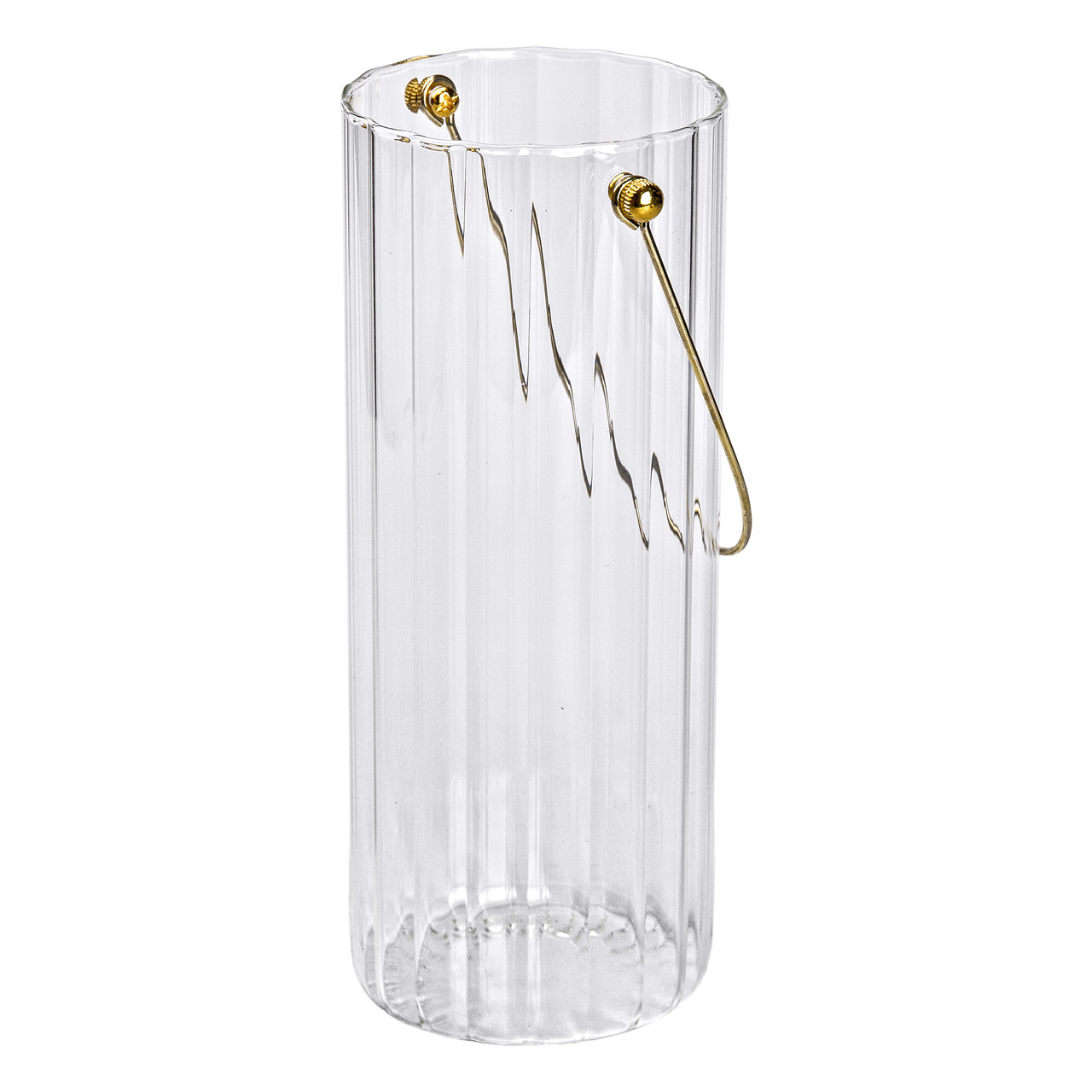Прозора скляна ваза з металевою ручкою, 29,5 см, для квіткових композицій