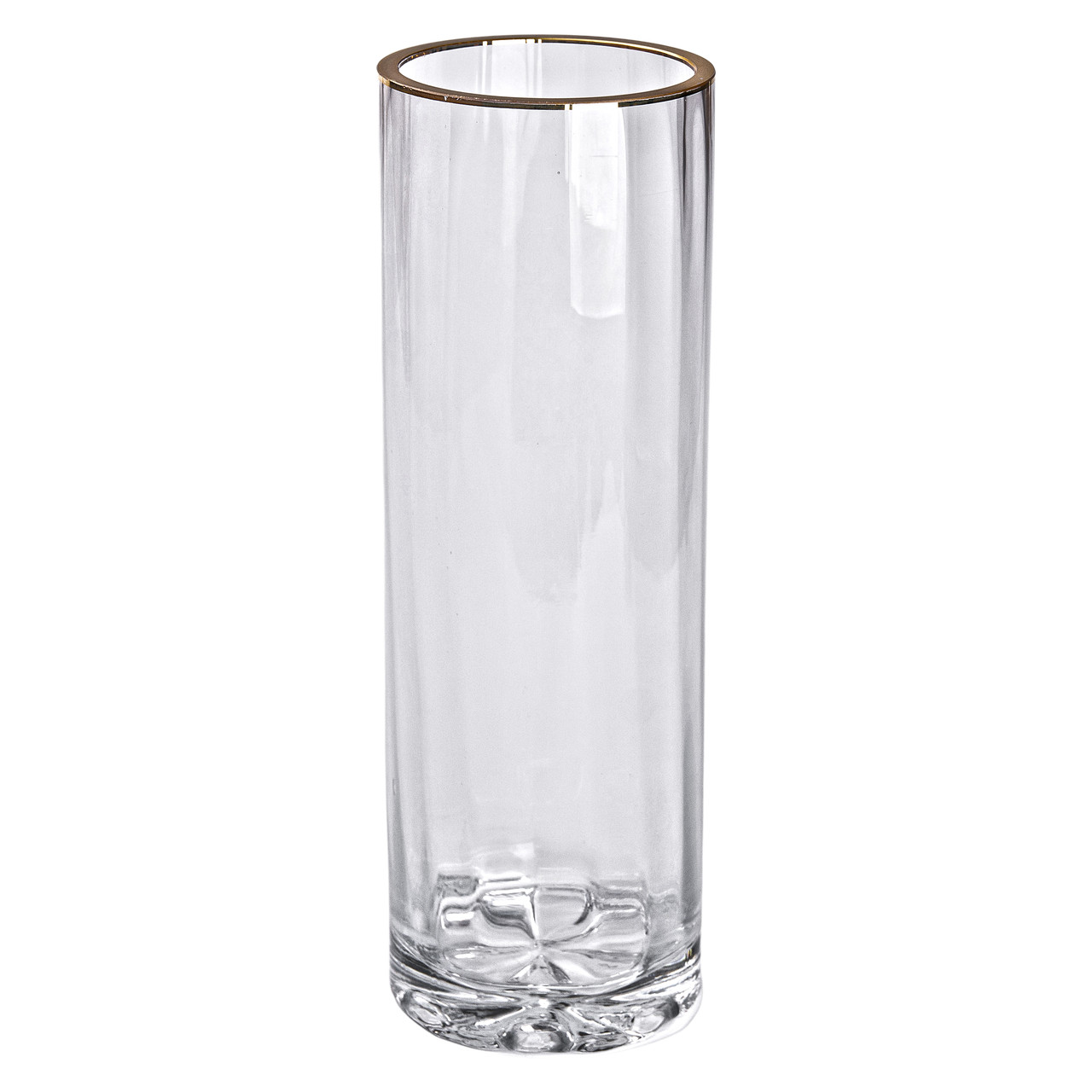 Скляна ваза 29,5 см, циліндрична форма, прозора із золотою окантовкою