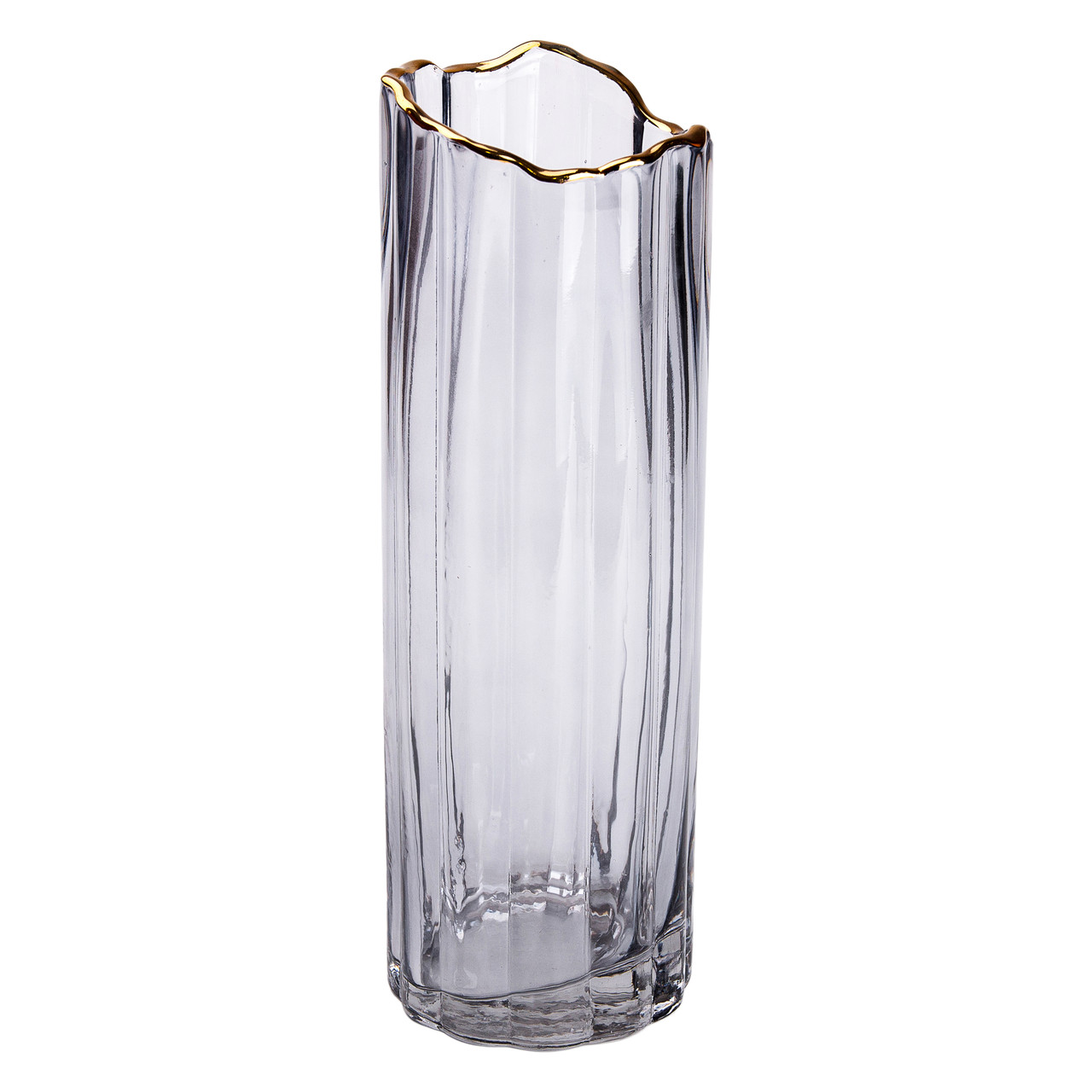Сіра скляна ваза з золотою окантовкою, 29,5 см, форма бутона для декору