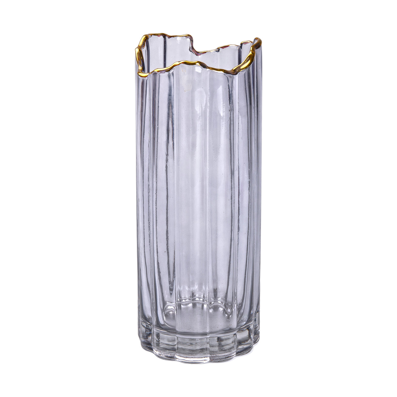 Скляна ваза для квітів, декоративна, сіра із золотою окантовкою, 30 см.