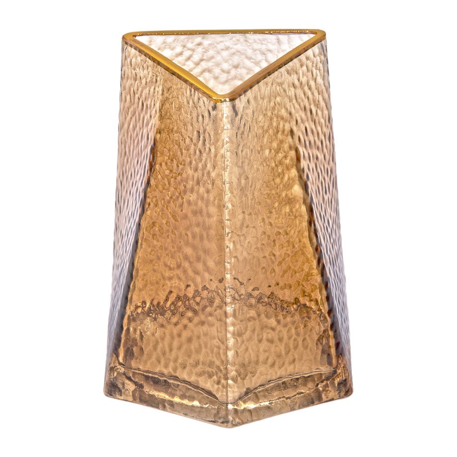 Скляна ваза для квітів золотого кольору, трикутна, висота 15,5 см, декор для інтер’єру