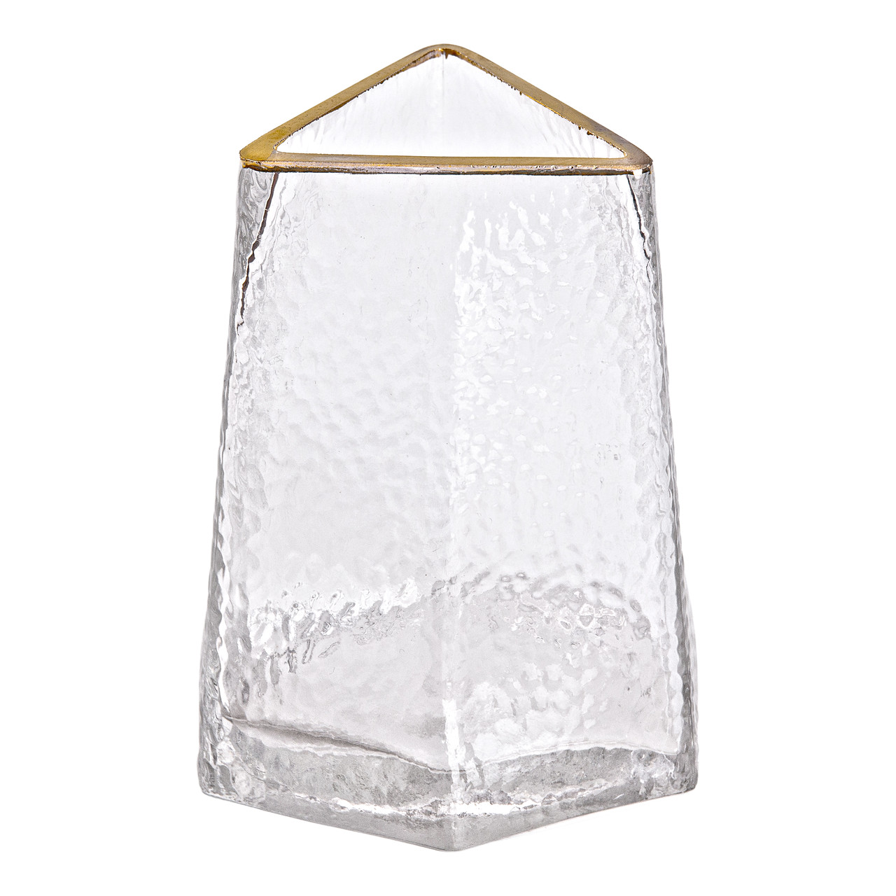 Скляна ваза для квітів, декоративний трикутник із золотою облямівкою, 16 см.