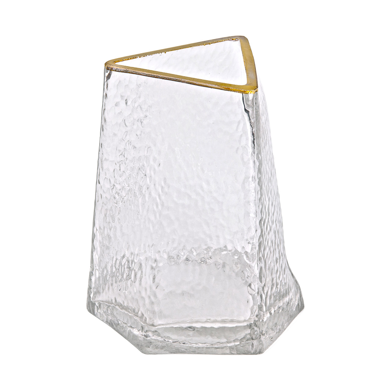 Скляна ваза для квітів, декоративний трикутник із золотою облямівкою, 16 см.