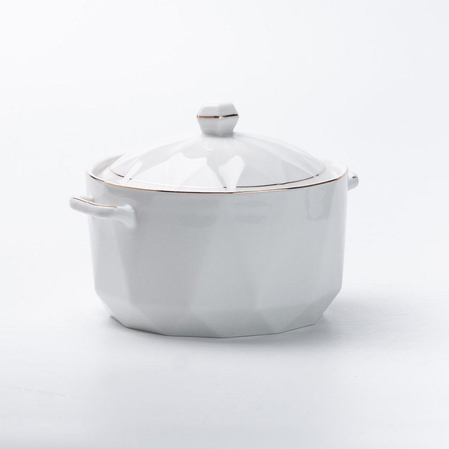 Супниця з кришкою та ручкою на 1 літр біла