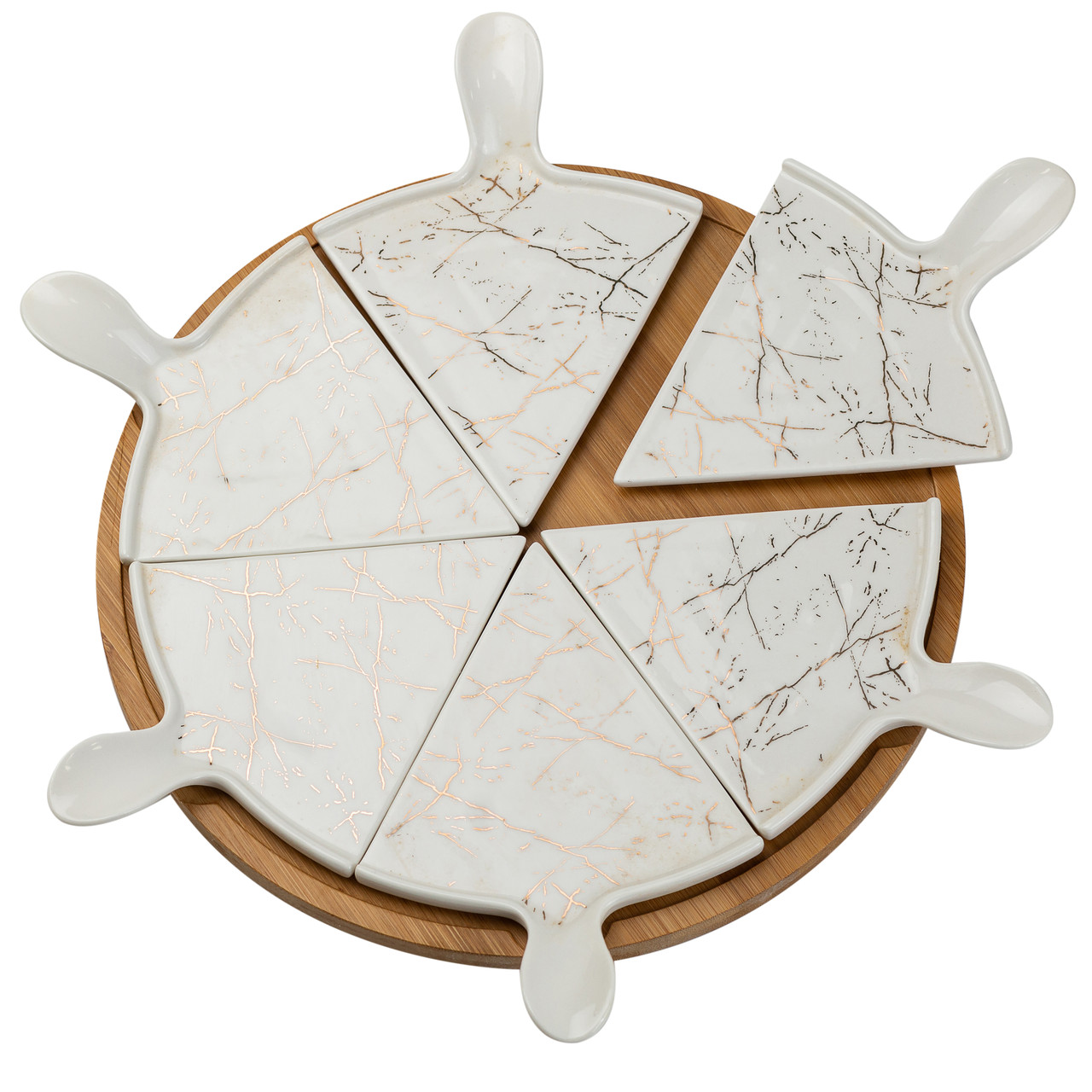 Тарілка для піци 28 см керамічна з бамбуковою підставкою, що обертається, секційна