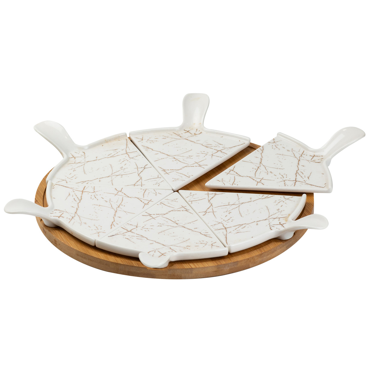 Тарілка для піци 28 см керамічна з бамбуковою підставкою, що обертається, секційна