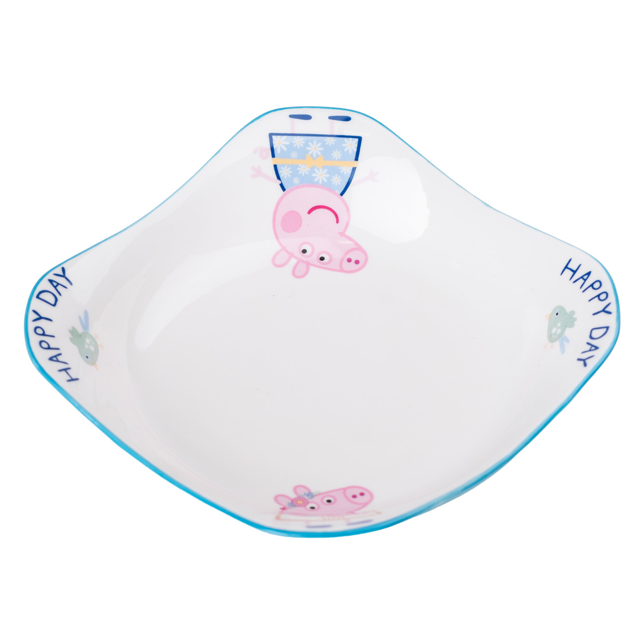 Блакитна дитяча керамічна тарілка із зображенням свинки Пеппи, об’ємом 350 мл
