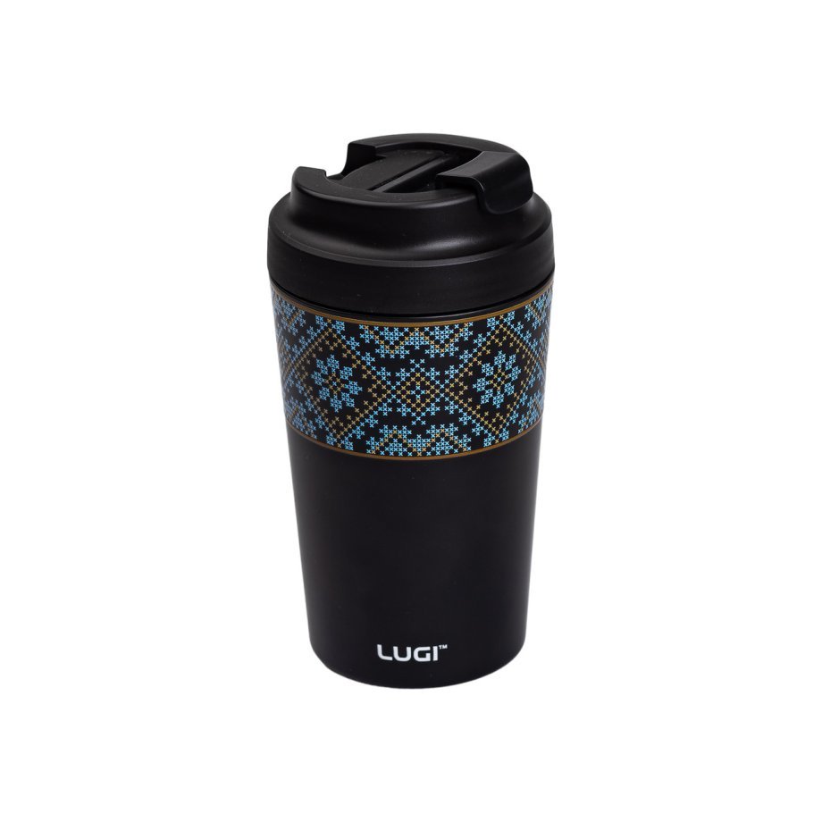 Термочашка Вишиванка з керамічною колбою 380 мл чорна