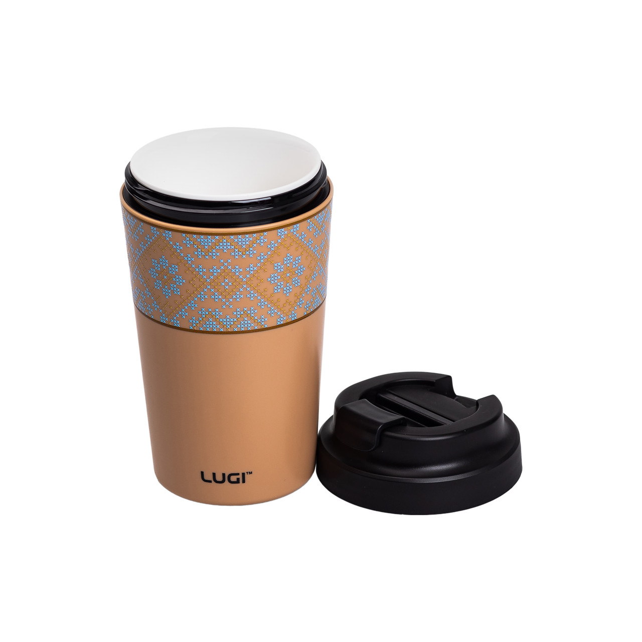 Термочашка Вишиванка з керамічною колбою 380 мл помаранчева