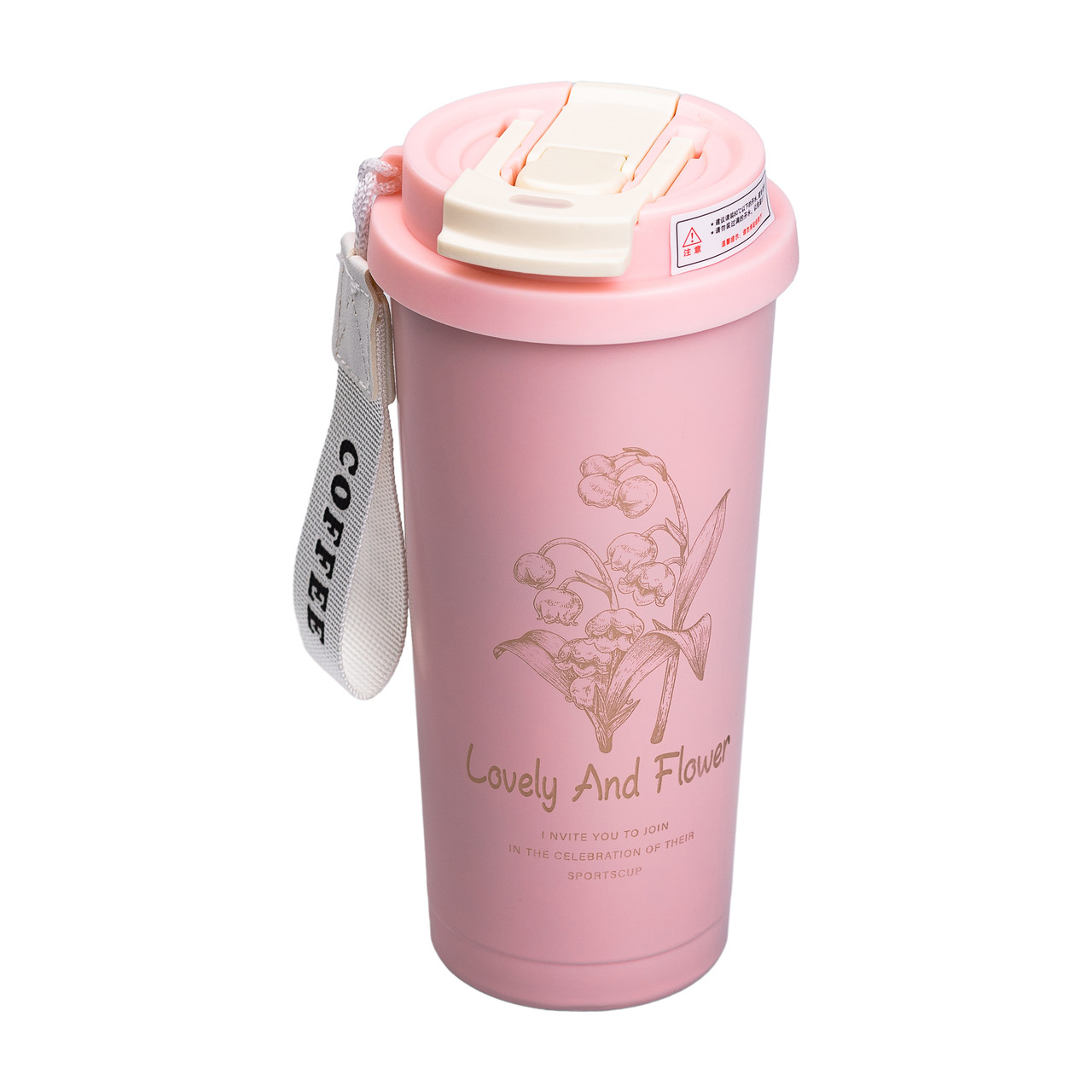 Термочашка Flower Style з ремінцем 500 мл рожева