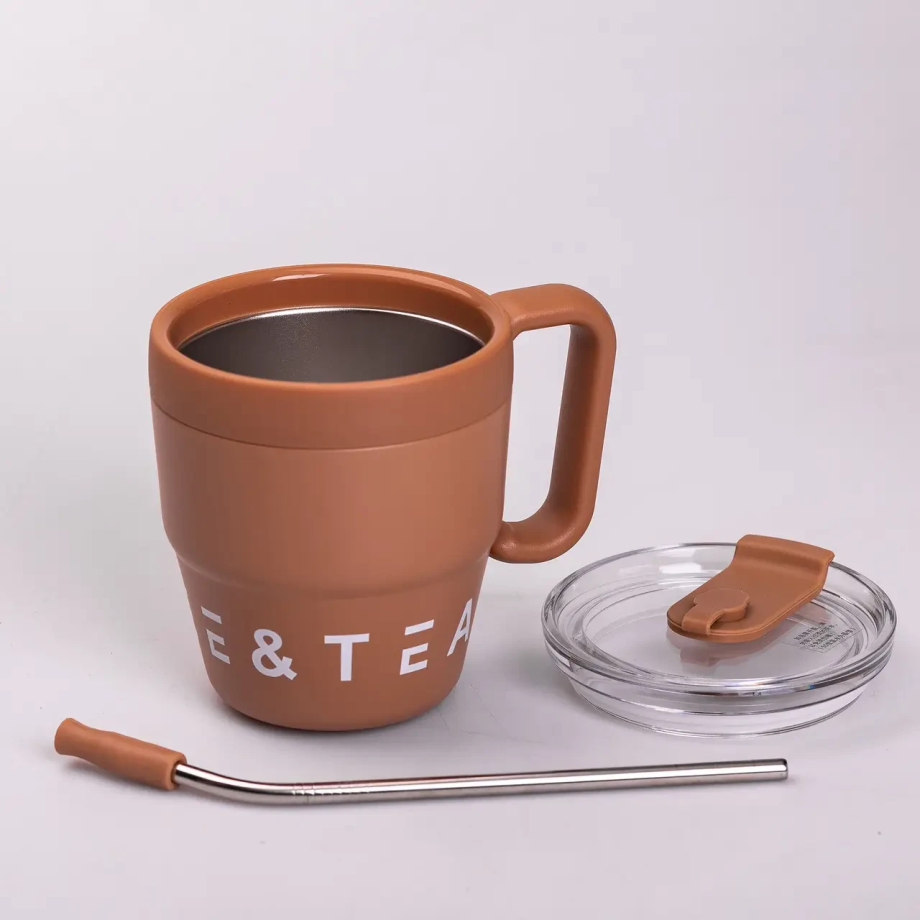 Термочашка Coffee & Tea з трубочкою коричнева