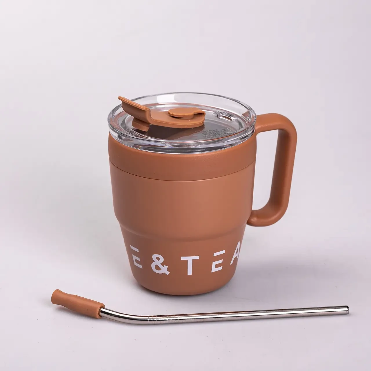 Термочашка Coffee & Tea з трубочкою коричнева