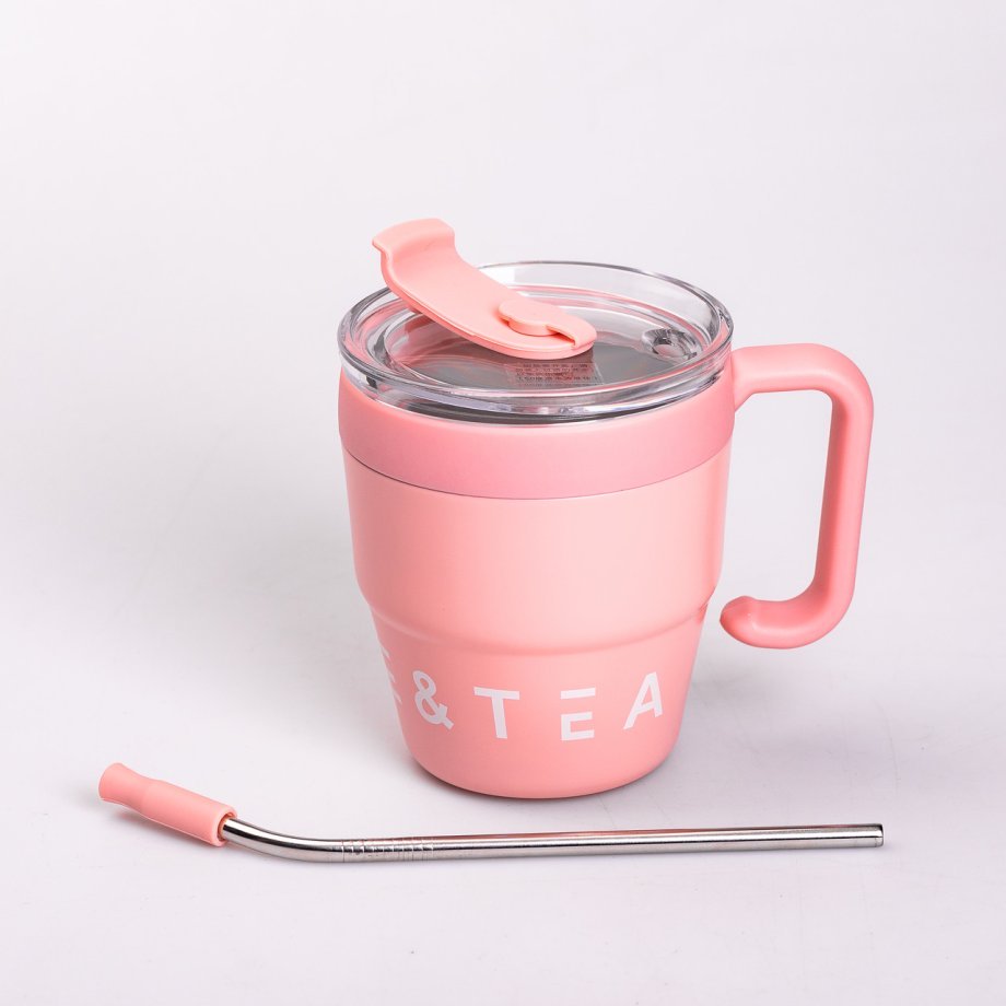 Термочашка Coffee & Tea з трубочкою рожева