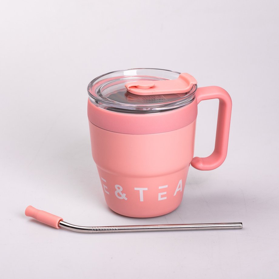 Термочашка Coffee & Tea з трубочкою рожева