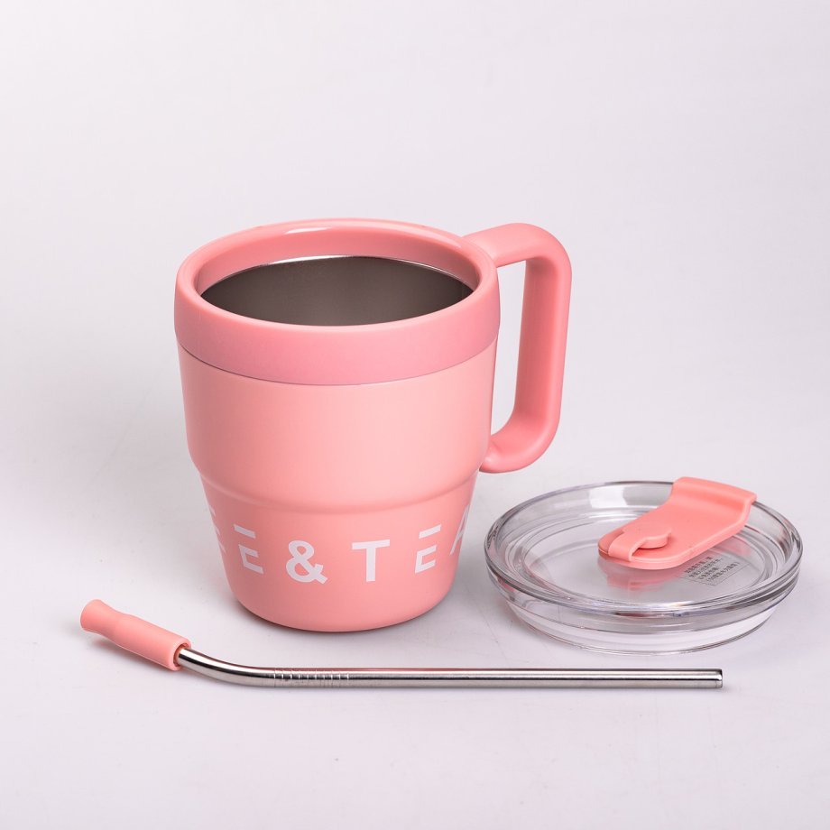 Термочашка Coffee & Tea з трубочкою рожева