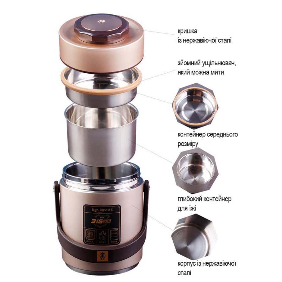 Термос для їжі з 2 контейнерами з нержавіючої сталі на 1.5 літра срібло