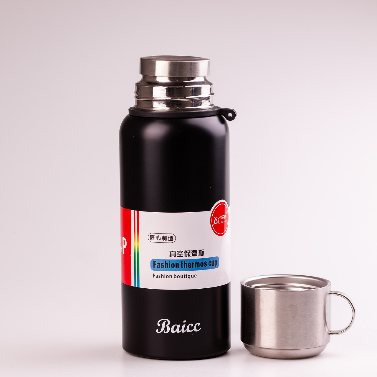 Термос з нержавіючої сталі з ручкою 1200 мл чорний