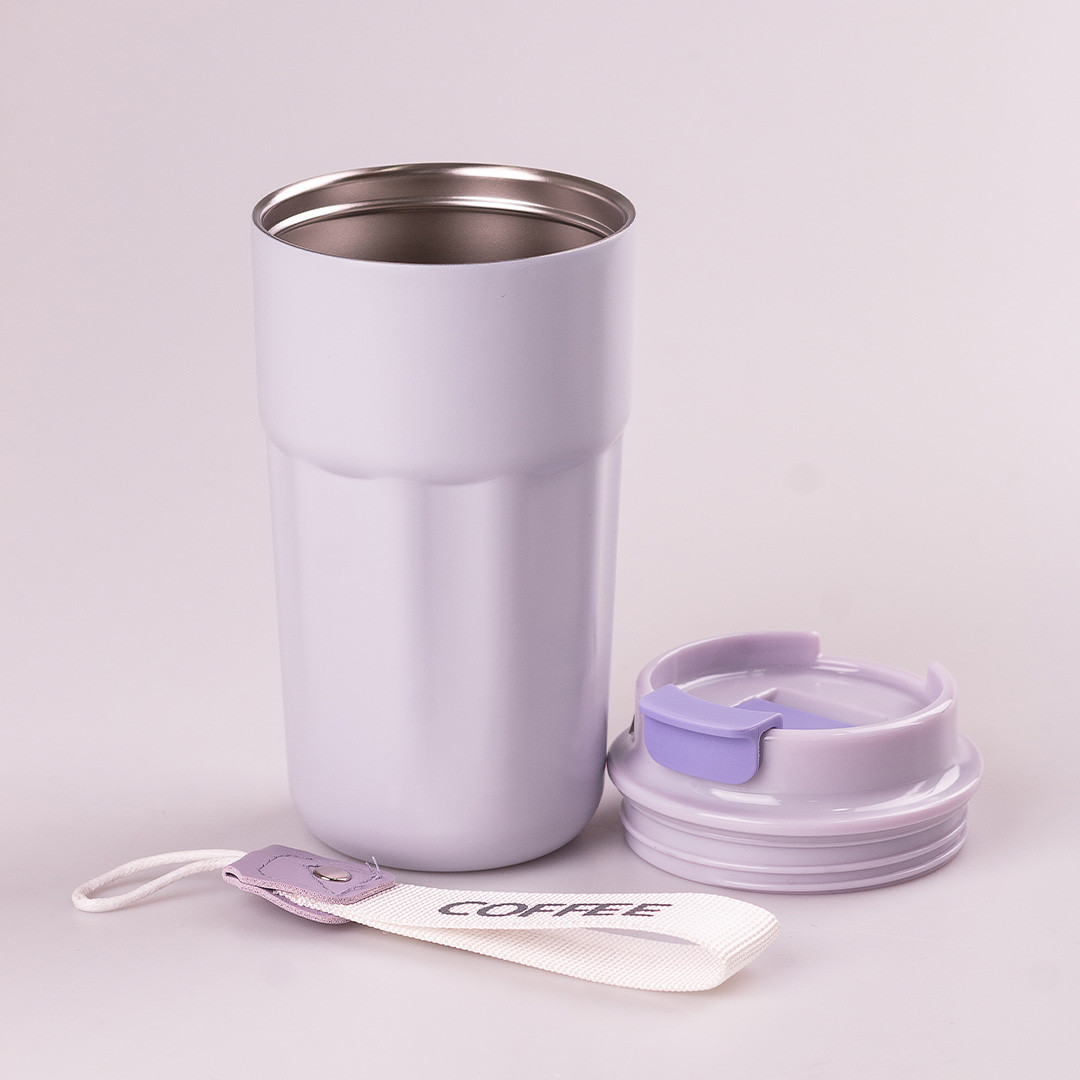 Термокухоль з напувалкою 450 мл з ремінцем Фіолетовий