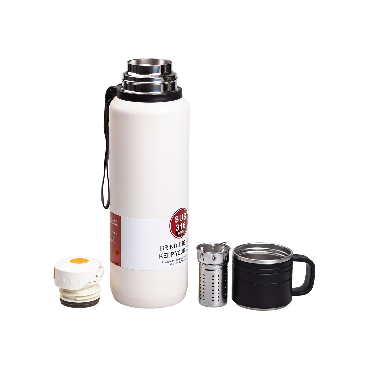 Термос із нержавіючої сталі із заварником 1 л білий