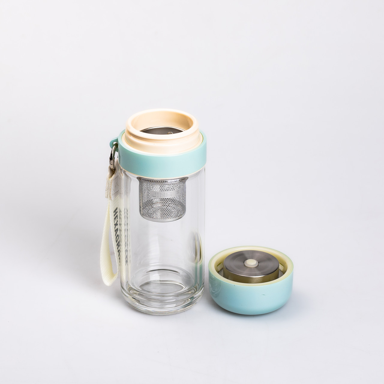 Термос скляний Hexagram із подвійними стінками та заварником 240 мл м'ятний