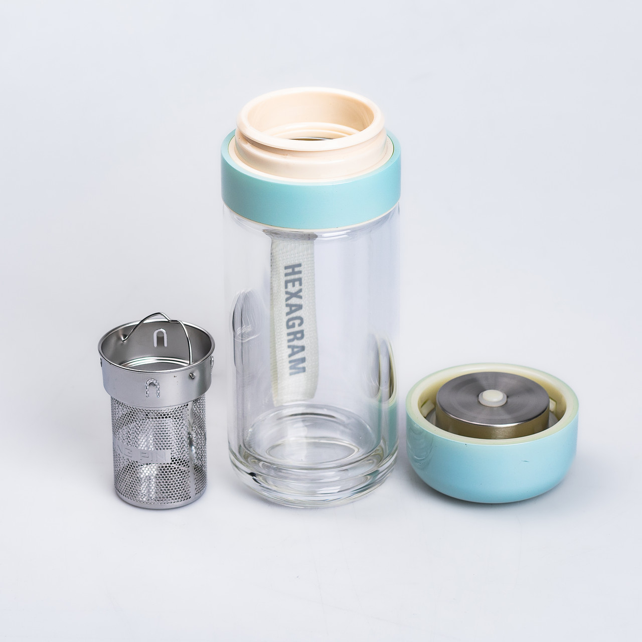 Термос скляний Hexagram із подвійними стінками та заварником 240 мл м'ятний