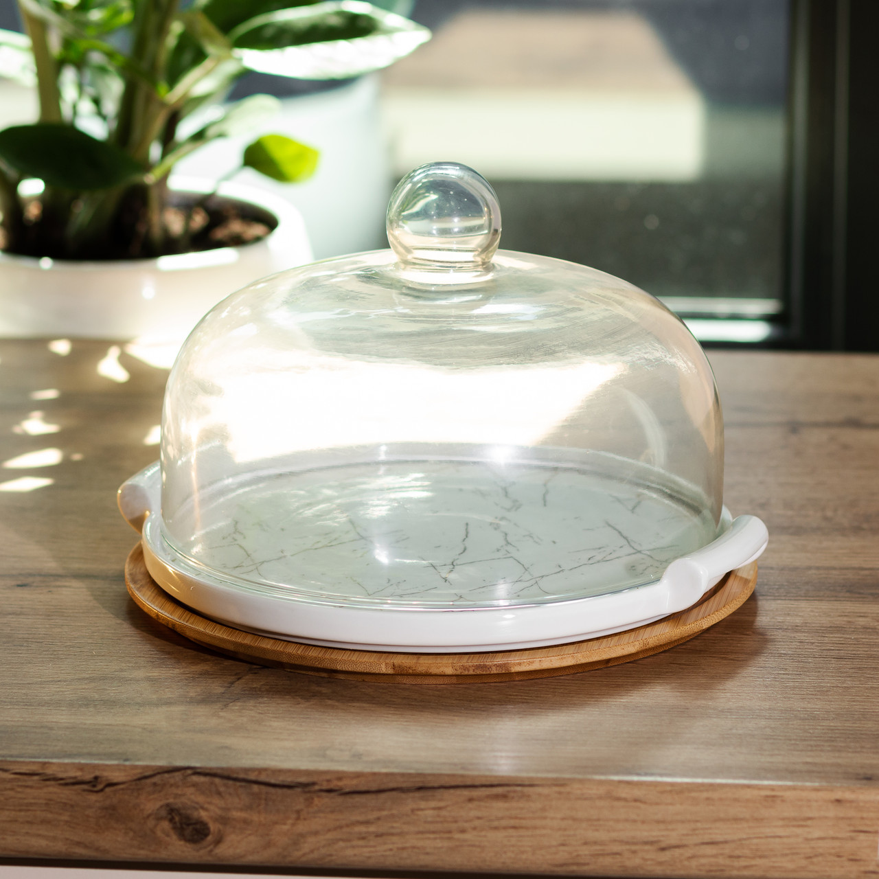 Тортівниця керамічна зі скляною кришкою 29 см