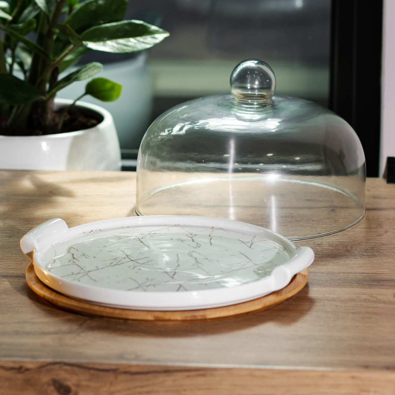 Тортівниця керамічна зі скляною кришкою 29 см