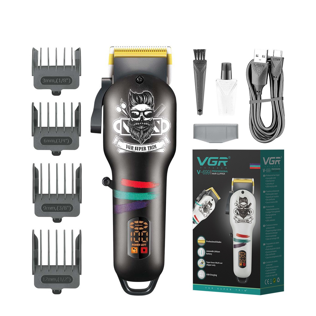 Тример для бороди і волосся VGRHP-V-699B акумуляторний USB зарядка чорний