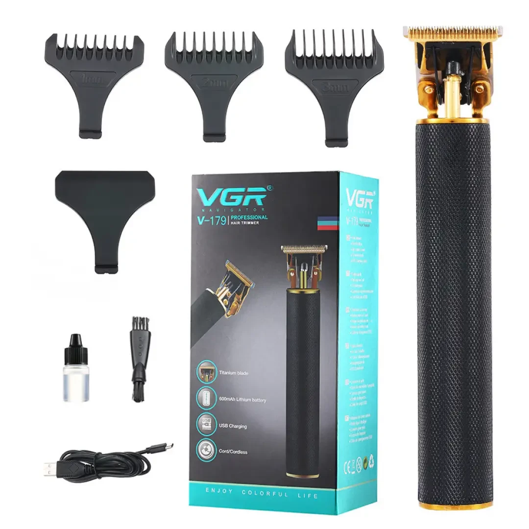 Тример для стрижки VGR V-179 акумуляторний з насадками, чорний