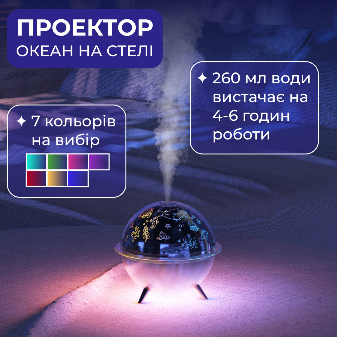 Зволожувач повітря-нічник із проекцією 260 мл, море