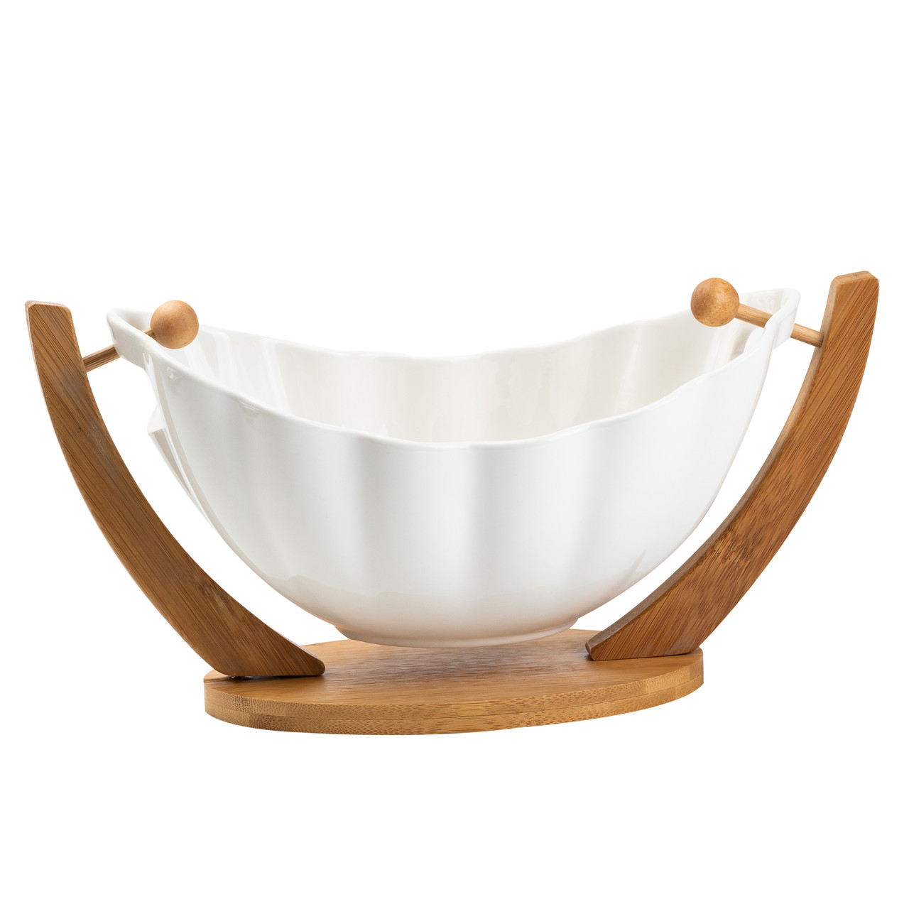 Фруктівниця керамічна 33*14*16 см на бамбуковій підставці, білий