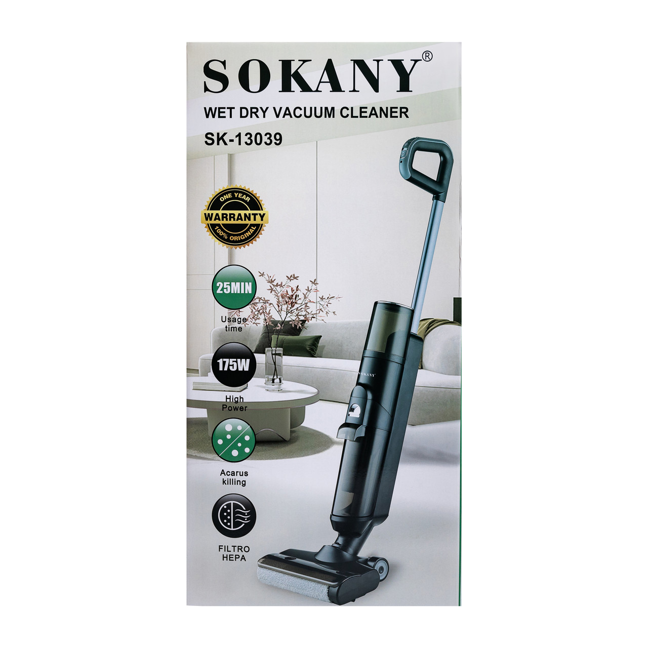 Вертикальний пилосос миючий 175 Вт Sokany акумуляторний для сухого та вологого прибирання