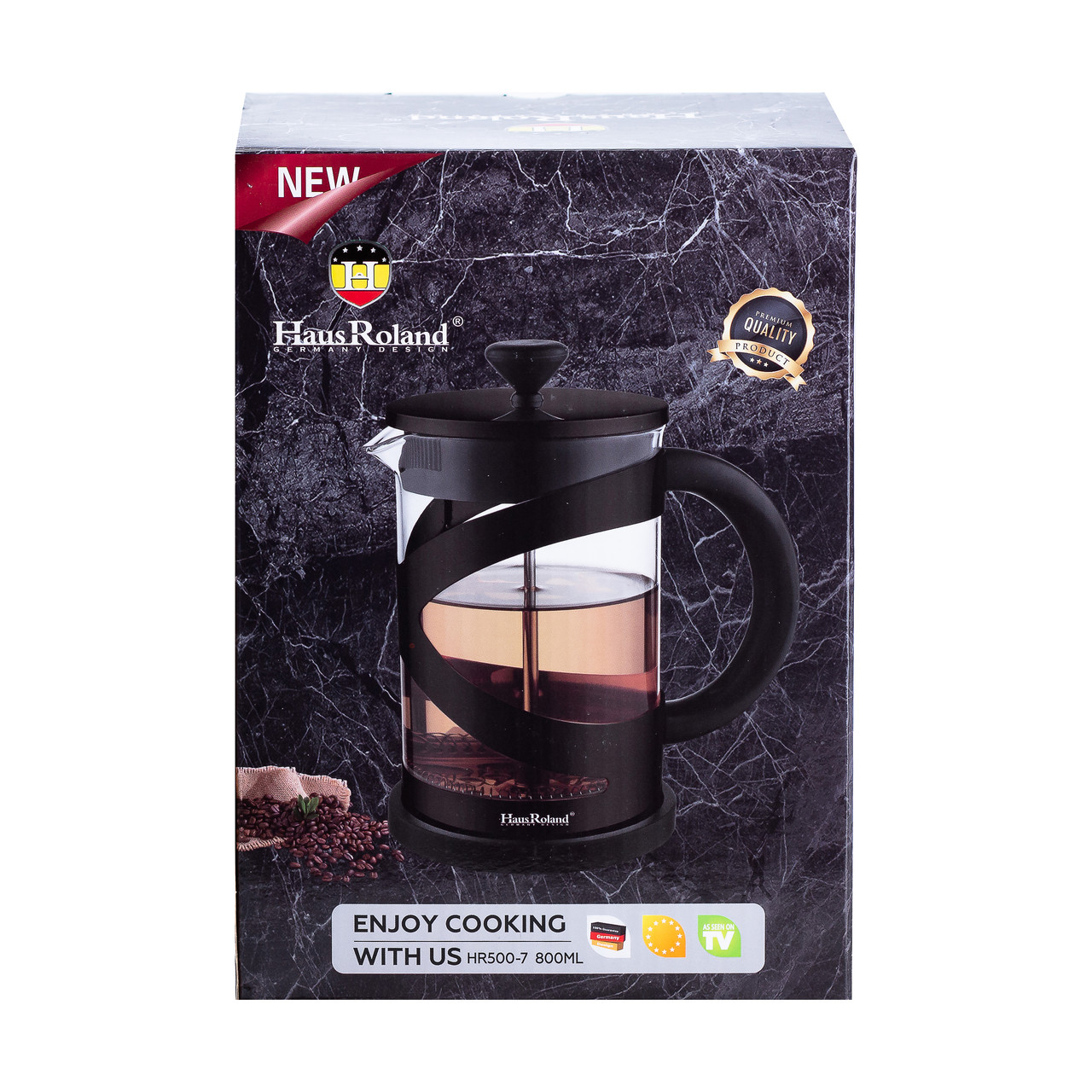 Чайник прозорий заварювальний з френч пресом 800 мл Чорний