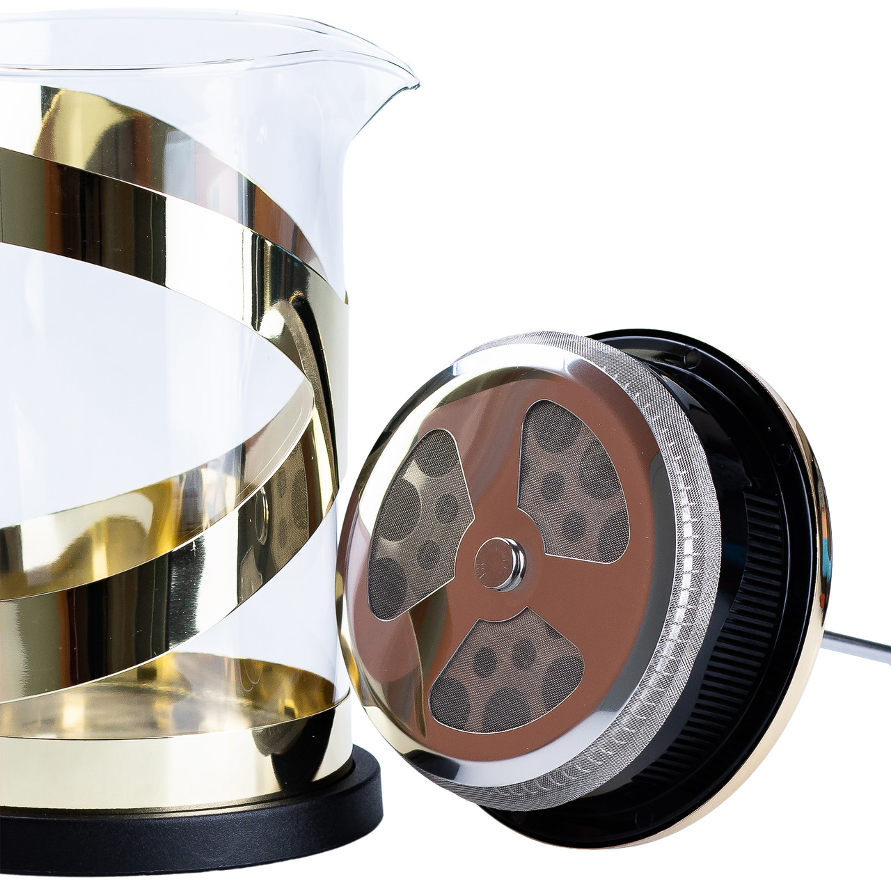 Чайник прозорий заварювальний з френч пресом 800 мл Золотий