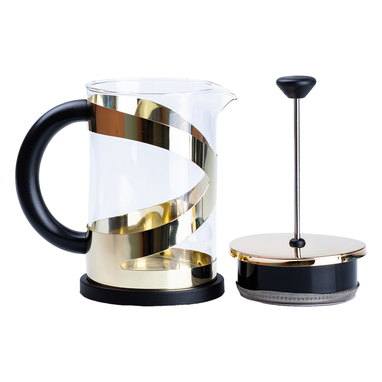 Чайник прозорий заварювальний з френч пресом 800 мл Золотий
