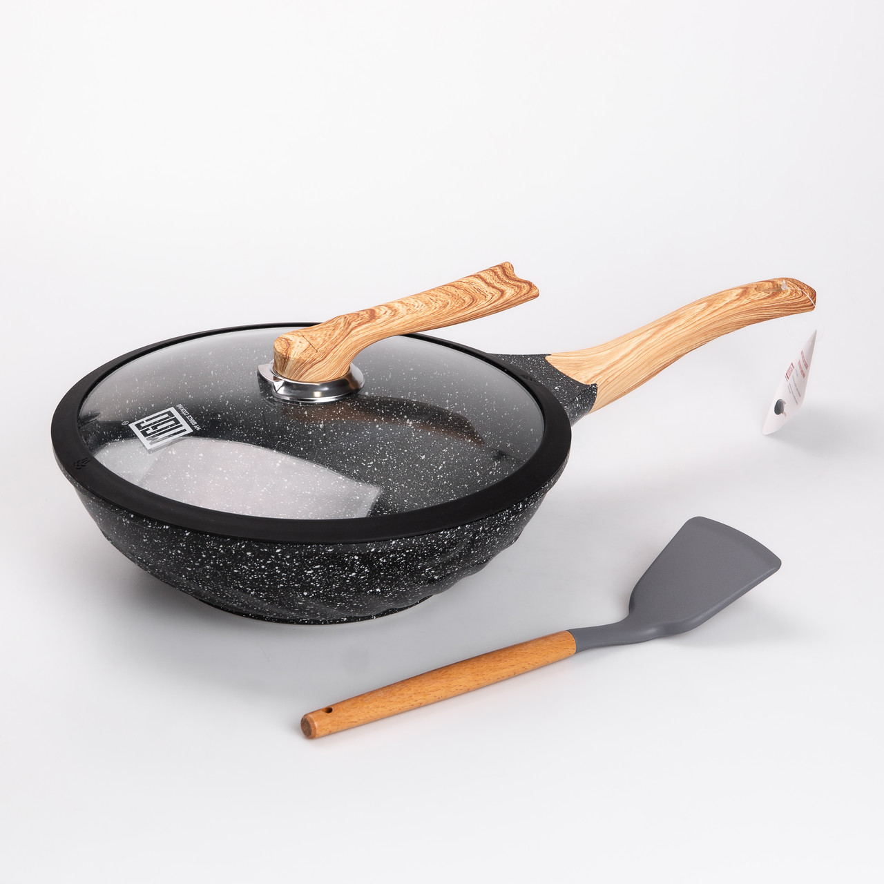 Сковорода ВОК 30 см з антипригарним покриттям, товстим дном і силіконовою лопаткою