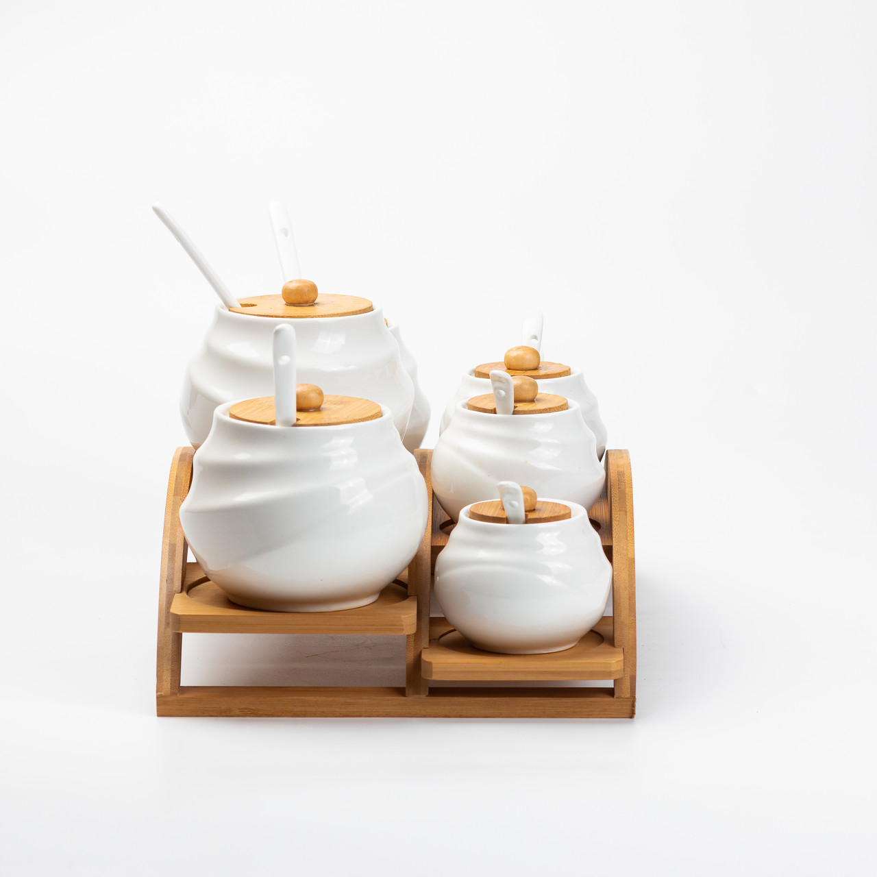 Банки для сипучих продуктів 7 штук по 200 мл та 500 мл на бамбуковій підставці