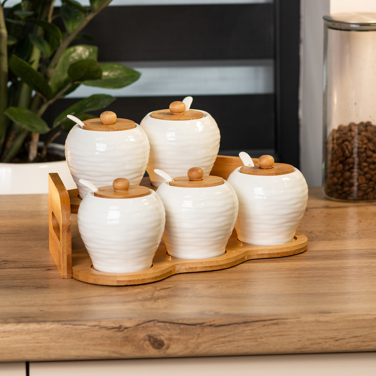 Набір банок для сипучих продуктів з 5 штук по 250 мл керамічний