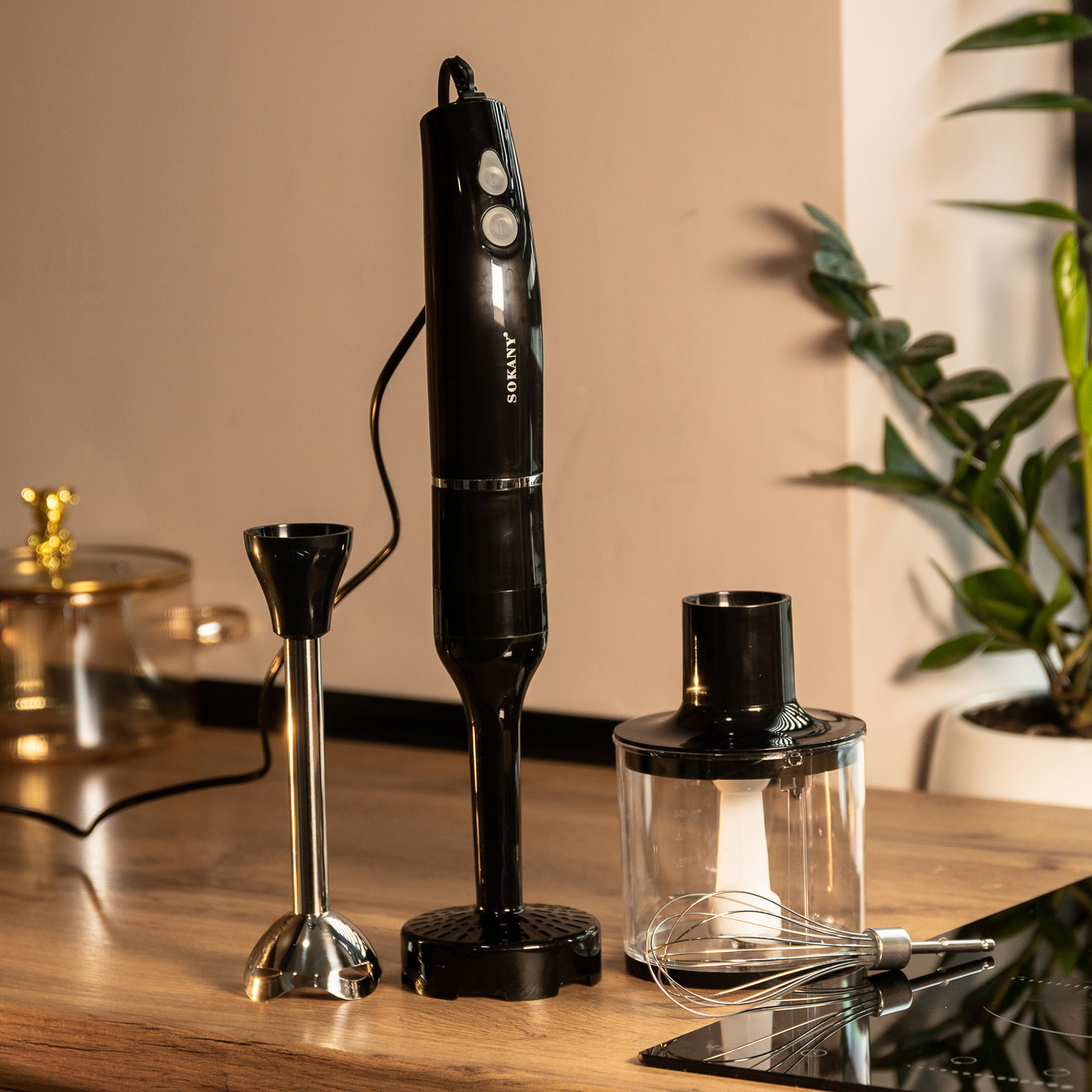 Блендер ручний занурювальний з насадками Sokany універсальний 4 в 1 смузі мейкер 800 Вт потужний