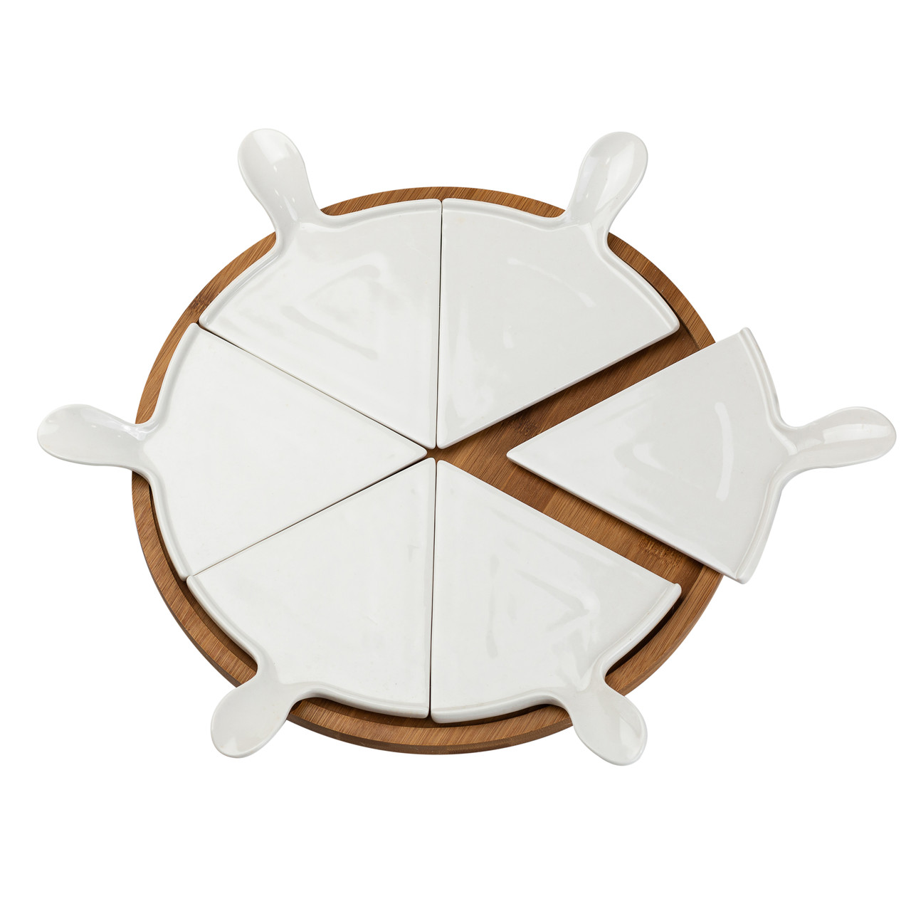 Тарілка для піци 28 см керамічна обертається, бамбукова основа