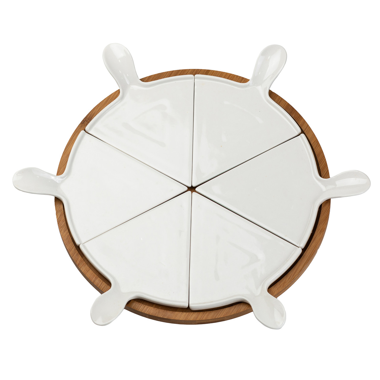 Тарілка для піци 28 см керамічна обертається, бамбукова основа