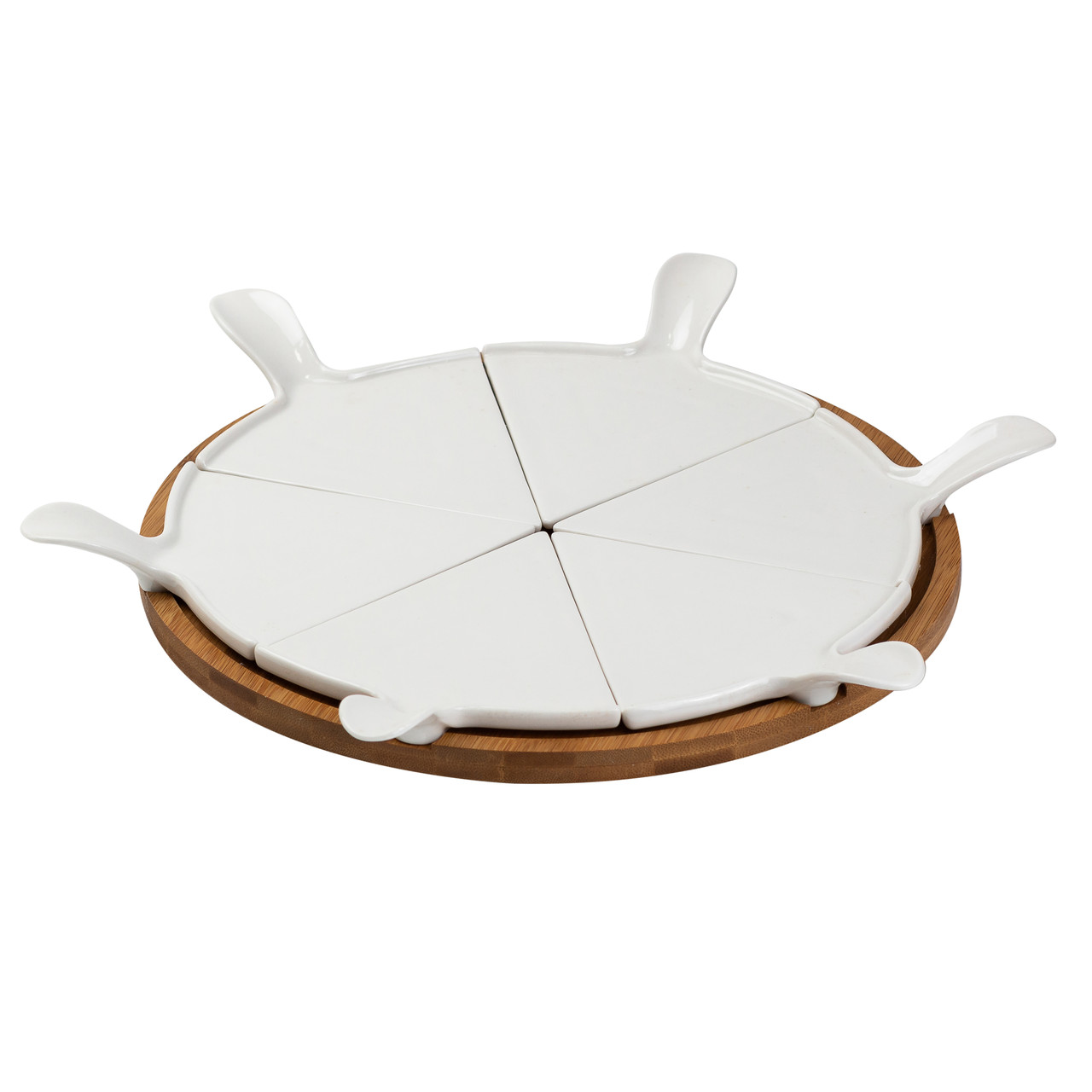 Тарілка для піци 28 см керамічна обертається, бамбукова основа